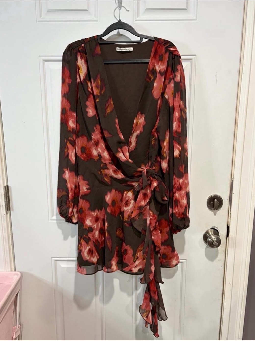 Abercrombie & Fitch Brown Wrap Dress with Red Floral Print
